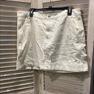 Womans white denim mini skirt